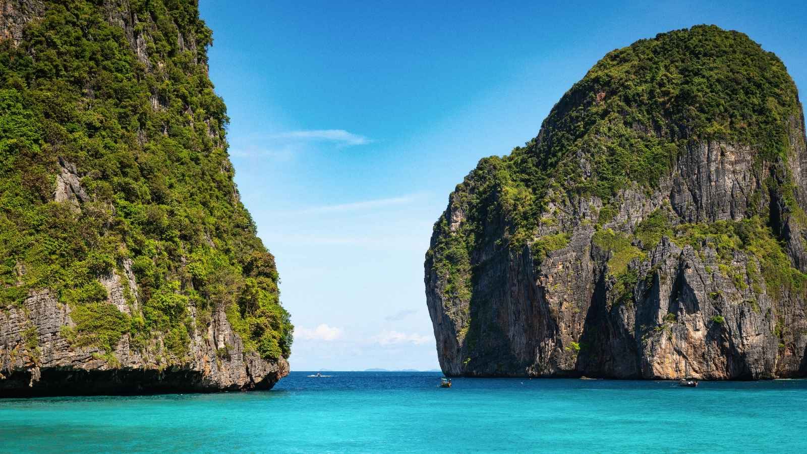 Tropical beach and limestone cliffs in Krabi Thailand