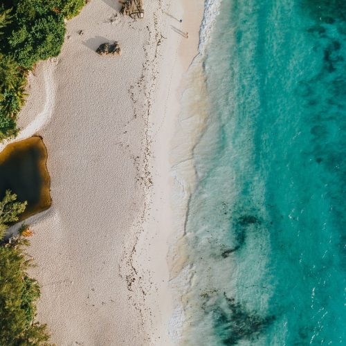 White-sand beach, turquoise ocean and granite rocks in the Seychelles