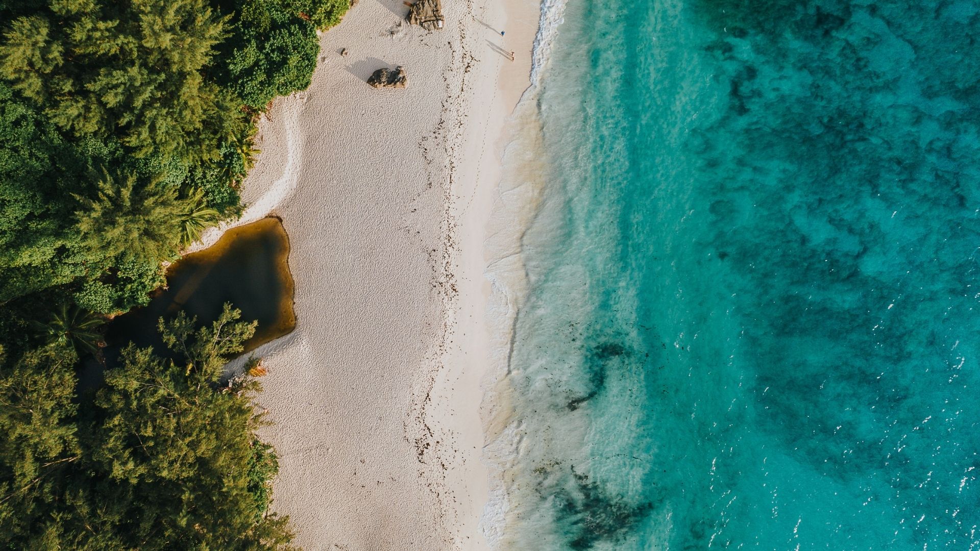 White-sand beach, turquoise ocean and granite rocks in the Seychelles